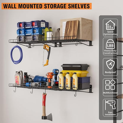 4 Pack Foldable Wall Shelf, Wall Mounted Garage Storage Shelves, Heavy Duty - Image 3