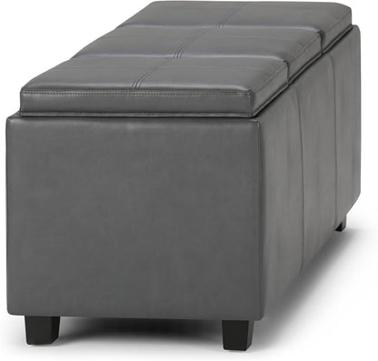 SIMPLIHOME Avalon 42 inch Wide Contemporary Rectangle Storage Ottoman in Stone - Image 10