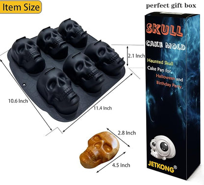 JETKONG 6 Cavity Skull Cake Pan and Silicone Skull Cakelet Mold - Image 2