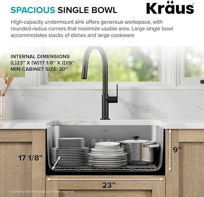 KRAUS Dex 25-inch Undermount 16 Gauge Stainless Steel Single Bowl Kitchen Sink, KA1US25B