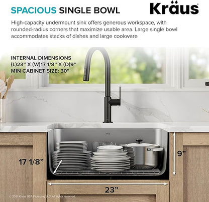 KRAUS Dex 25-inch Undermount 16 Gauge Stainless Steel Single Bowl Kitchen Sink, KA1US25B