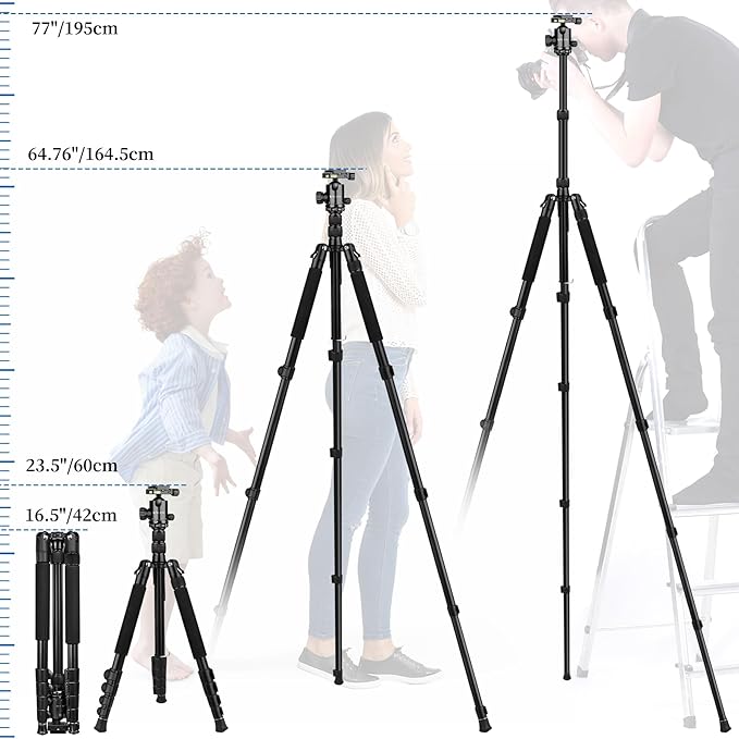 VICTIV 78" Tripod for Camera, Tall DSLR Tripod & Monopods, Professional Heavy Duty Tripod for Spotting Scopes, Binocular, Aluminum Camera Tripods Stand, Compatible with Canon Nikon Sony