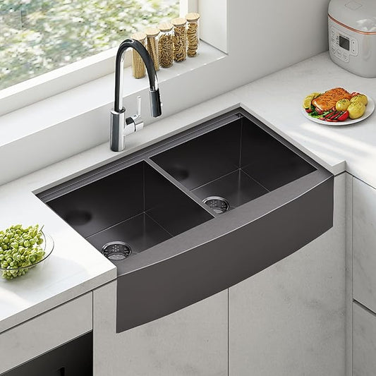 36-Inch Undermount Kitchen Sink Workstation, 16 Gauge Stainless Steel Double Bowl Kitchen Sink with Cutting Board, Drying Rack, Roll-Up Rack and Drain Assembly