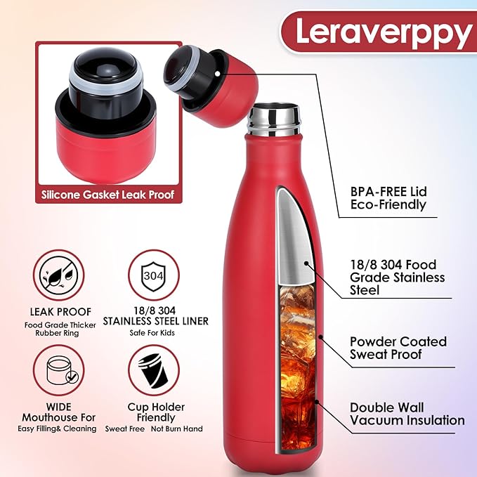 17oz Cola-Bottle Shaped Stainless Steel Leak-proof Water Bottle,Double Wall Vacuum Insulated Metal,Travel Mug For Sports Indoors & Outdoors,BPA-Free Kids Flasks,Assorted(8 Pack)