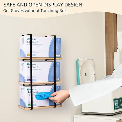Glove Holder Dispenser for Wall Mount Wooden Metal Disposable Latex Glove Box - Image 3