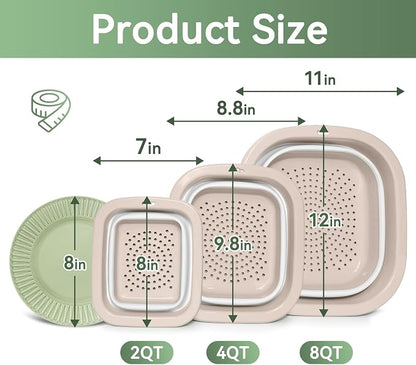 3 Sets 2 in 1 Collapsible Colander and Sink Basin - Image 3