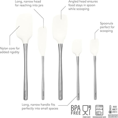 Tovolo Stainless Steel Handled Silicone Spatula Set of 5 White, Dishwasher Safe - Image 2