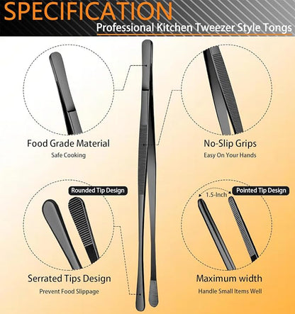 JETKONG 6 Pcs Cooking Tweezer Tongs, Professional Chef Tweezers - Image 2