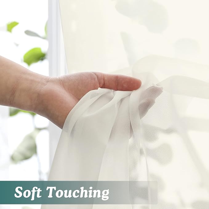 Chyhomenyc Ivory Sheer Window Curtain Panels 45 Inch, Light Filtering Solid - Image 5