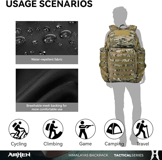 52L Tactical Backpack Military Molle Assault Pack - 3 Day Bugout Survival Rucksack, Hydration Compatible,Camo