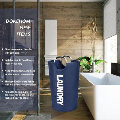 DOKEHOM 125L X-Large Collapsible Washing Laundry Basket Bag (7 Colors) for Bedroom, Fabric (Dark Blue, XL)