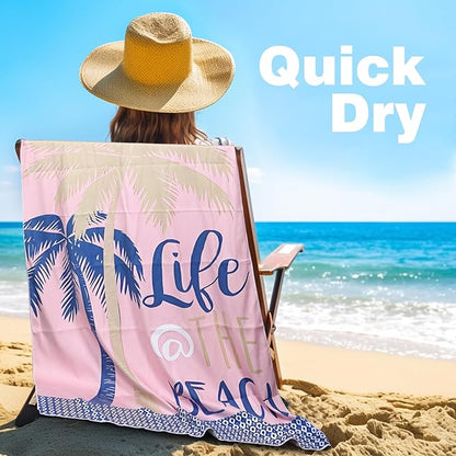 Large Beach Towel, 71" x 39" Oversized Lightweight Compact Quick Dry Sand Free Towel for Travel Swim Pool Yoga Gym Camping (Pink)