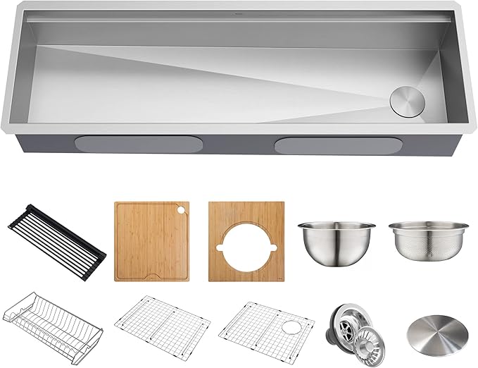 KRAUS Kore 57-inch Undermount Workstation 16 Gauge Single Bowl Stainless Steel Kitchen Sink with 10 Accessories, KWU210-57