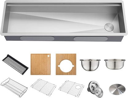 KRAUS Kore 57-inch Undermount Workstation 16 Gauge Single Bowl Stainless Steel Kitchen Sink with 10 Accessories, KWU210-57