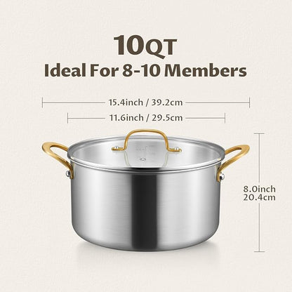 BEZIA 10 Quart 3-Ply Stainless Steel Stockpot, Soup Pot - Image 2