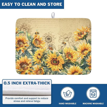 Sunflower Dish Drying Mat for Kitchen Counter Vintage Yellow Sunflowers - Image 5