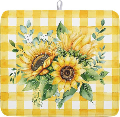 Spring Summer Dish Drying Mat 16x18 Inch Absorbent Reversible Sunflower Drying by Kawani