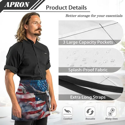 Server Apron with 3 Pockets, Waterproof Oil Waitress Waiter Half Apron - Image 6