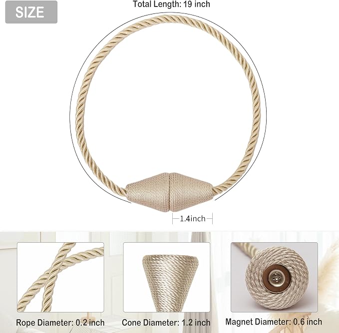 Magnetic Curtain Tiebacks 8 Pack Outdoor Rope Curtain Tie Backs Decorative - Image 2