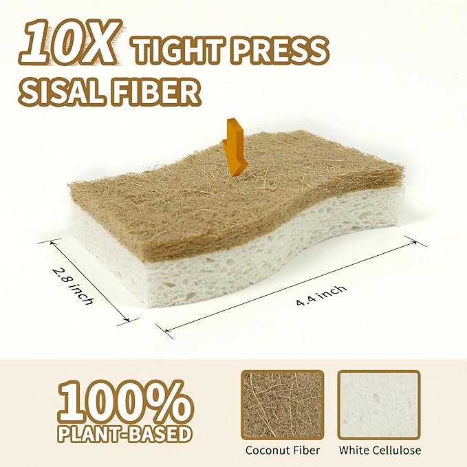 18 Pack Natural Kitchen Sponges, Biodegradable & Compostable | Non-Scratch - Image 2