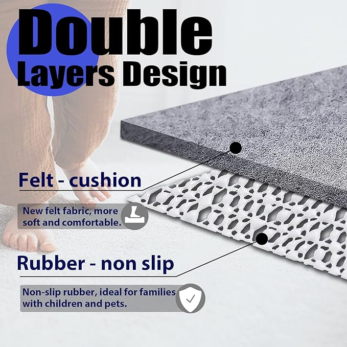 Non Slip Rug Pad Grippers - 9x12, 1/4" Thick, Felt + Rubber Double Layers Area Carpet Mat Tap, Provides Protection and Cushioning for Hardwood or Tile Floors