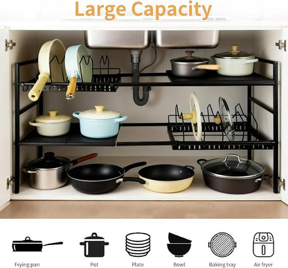 Pots and Pans Organizer Under Cabinet, Expandable Length, Adjustable Height - Image 6