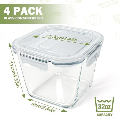 Soup Containers with Lids Glass 32 oz, 4 Cup Borosilicate Glass Food Storage - Image 2