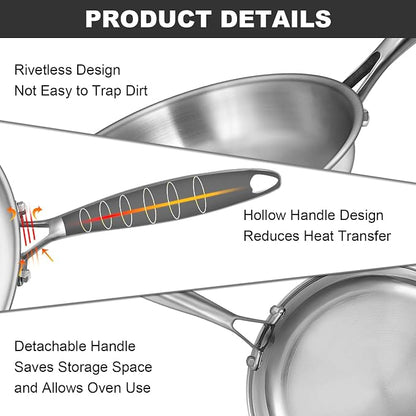 EWFEN Tri-Ply Stainless Steel Frying Pans Set, 8”/10”/12” Cooking pans - Image 6