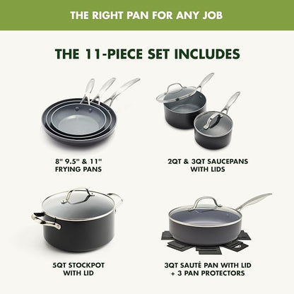 GreenPan Valencia Pro Ceramic Nonstick 11 Piece Cookware Set, Hard Anodized - Image 4