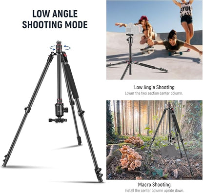 NEEWER 77” Camera Tripod Monopod with Phone Holder, Portable Travel Tripod with Remote, 360° Ball Head, 2 Axis Center Column, Arca QR Plate and Bag, Aluminum DSLR Tripod 34lb Max Load, TP77