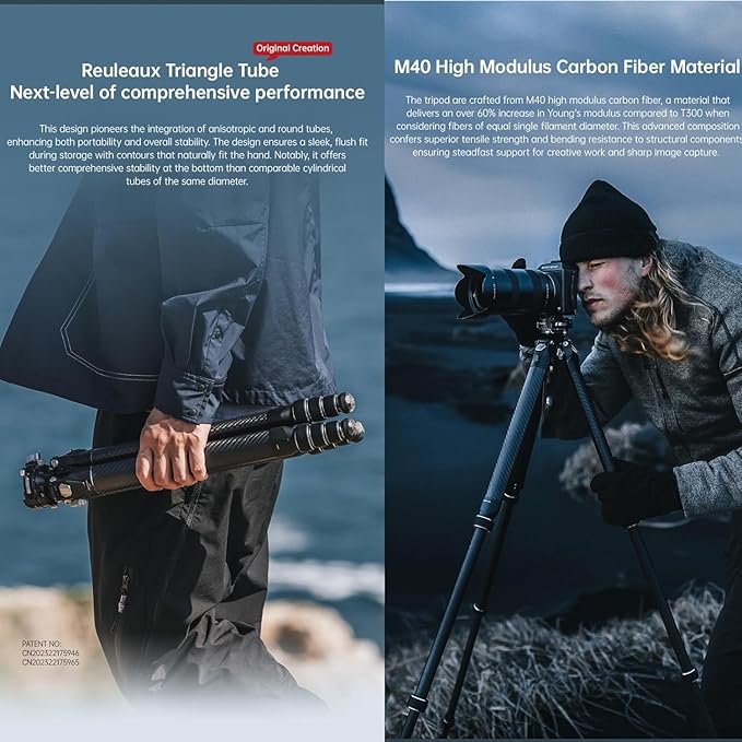 Falcam TreeRoot F38 Pro Carbon Fiber Tripod, 61" Quick Lock Travel Tripod with 360° Ball Head, 5kg Load, F22 Interfaces, 1/4" Screw, Carry Strap Holes for DSLR, Mirrorless, and Video Cameras