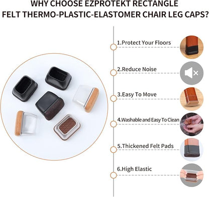 Ezprotekt 16 Pcs Rectangle Silicone Chair Leg Floor Protectors, Felt Rectangle - Image 4