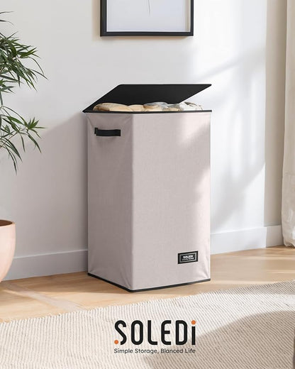 SOLEDI Laundry Hamper with Lid 90L Large & Tall Collapsible Laundry Basket, Clothes Hamper with Bag Removable Easy to Carry, Dirty Hampers for Bedroom, Bathroom, Dorm, College, Light taupe