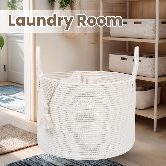 Woven Blanket Basket, 115L Large Rope Storage Bin - Image 7