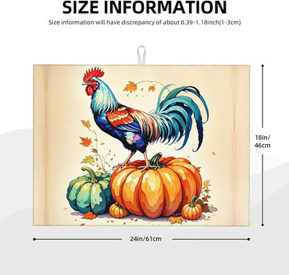 Rooster Pumpkin Dish Drying Mat Highly Absorbent Double-Sided Microfiber - Image 2