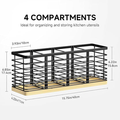 Kitchen Cooking Utensil Holder for Kitchen Counter, 4 Large Black Compartments - Image 2