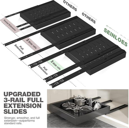 Seinloes 2 Pack Pull Out Cabinet Organizer 22" Deep, Full Extension 3 Slide - Image 2