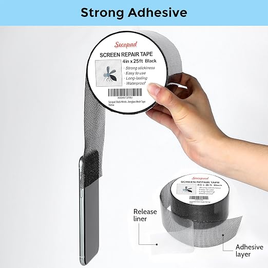 Black Window Screen Repair Tape, 4IN X 25FT Screen Repair Kit - Image 2