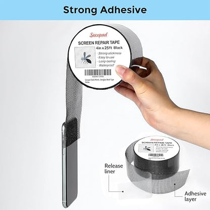 Black Window Screen Repair Tape, 4IN X 25FT Screen Repair Kit - Image 2