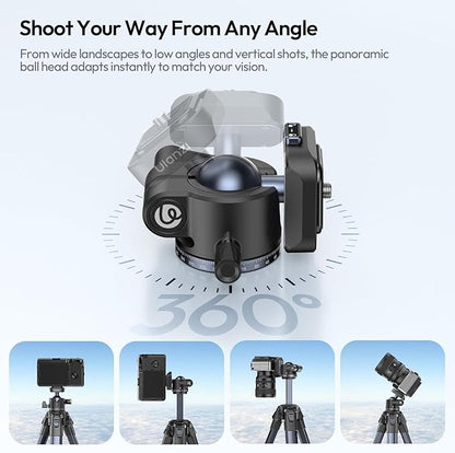 ULANZI Ombra ⅡCamera Tripod 61.5 Inch, 360° Ball Head Travel Tripod Stand with Uka Quick Release Plate for DSLR Sony Canon Fujifilm Camera Smartphone Vlogging Photography with Phone Mount Carry Bag