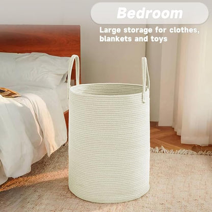 Large Woven Laundry Basket Hamper, 60L Cotton Rope Storage Bin - Image 4