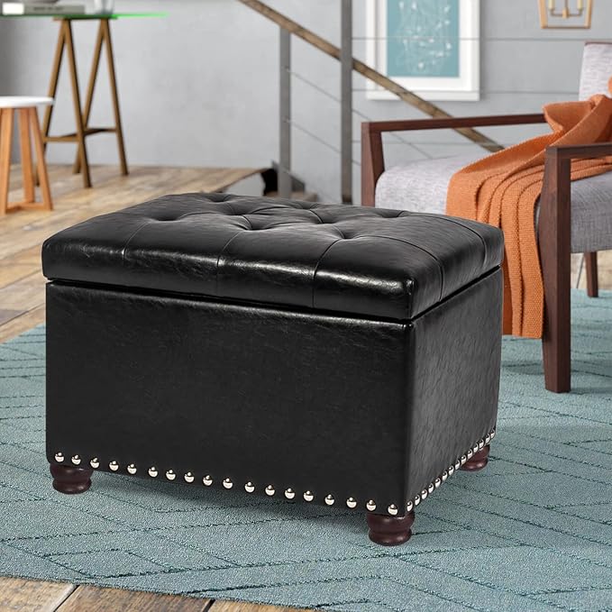 24'' Leather Storage Ottoman Rectangular Foot Rest Stool - Image 2