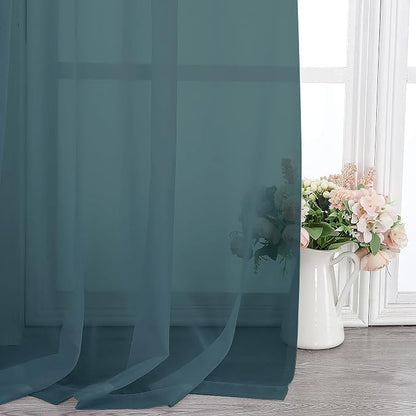 Chyhomenyc Stone Blue Sheer Curtains 84 Inch Length 2 Panels, Light Filtering - Image 7