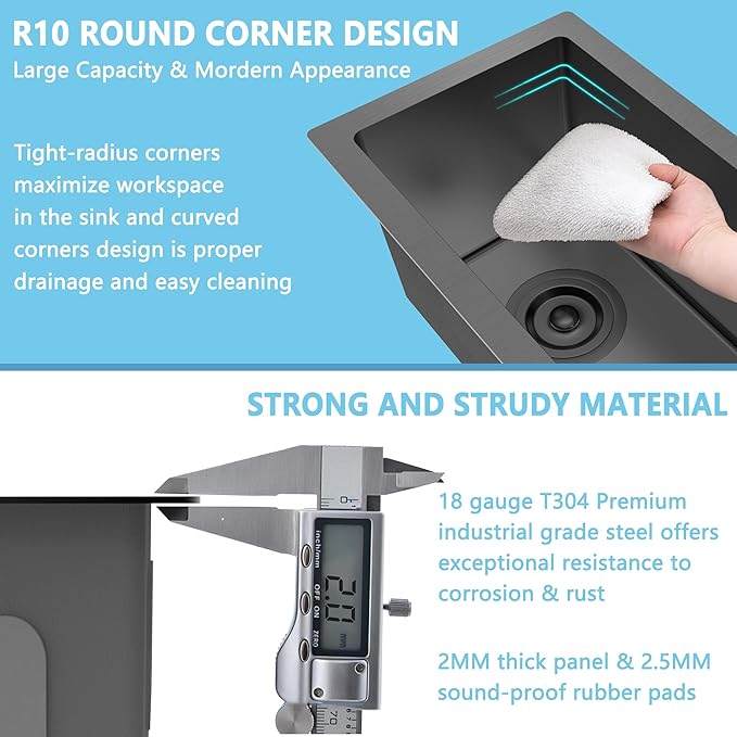 10 inch Bar Sink Undermount, 10x18 inch Small Bar Sink Gunmetal Black Undermount Small Kitchen Sinks 18 Gauge Single Bowl Wet Bar Sinks with Basket Strainer Drain