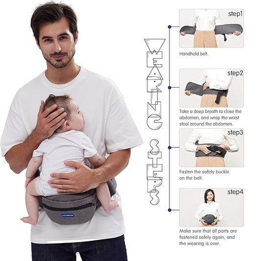 Baby Hip Carrier,Ergonomic,Baby Carrier with Hip Seat,Adjustable Waistband with Multiple Pockets,Infant Carrier for Newborns & Toddlers(Gray)