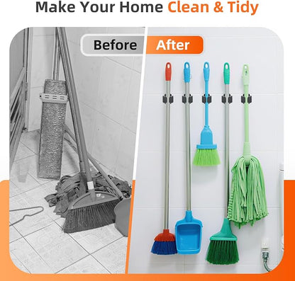 8 PCS Broom Holder Wall Mount, Upgraded Heavy Duty Mop and Broom Holder Wall - Image 4
