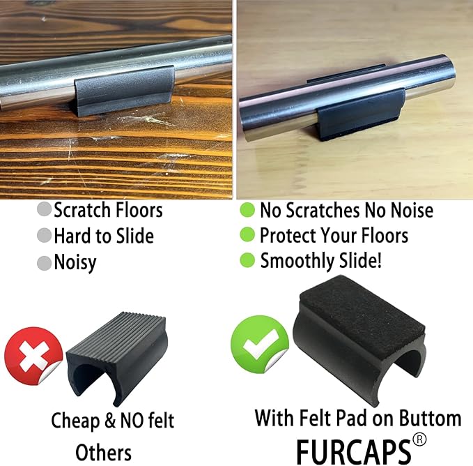 Rectangle U Shaped Chair Leg Tips Cap with Felt Pads,Furniture Feet Protectors Slide Smoothly Glides,Protect Hardwood Floor No Scratches No Noise,Fit 25mm(1 inch) Diameter Tubular Legs (Black 8PCS)