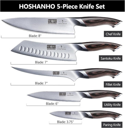 HOSHANHO 5 Pieces Knife Set, Japanese High Carbon Stainless Steel Kitchen Knife - Image 4