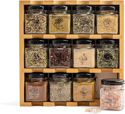 TILZ GEAR Wooden 3-Tier Spice Rack, 12 Filled Glass Jars, 12 Organic Spices - Image 3