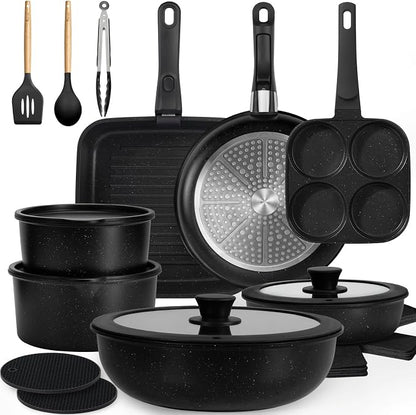 KIKCOIN Nonstick Pots and Pans Set 24 Pack by Kikcoin